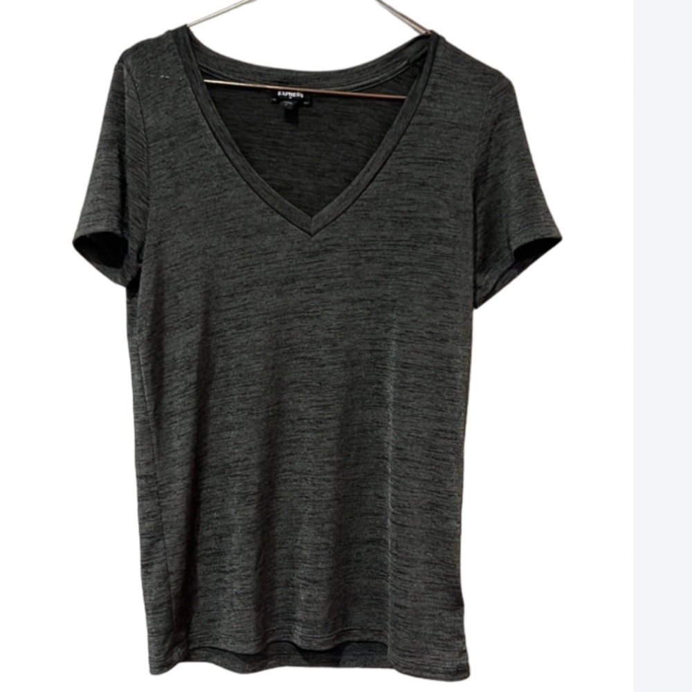 Express Semi Sheer Basic Short Sleeved Charcoal Gray T-Shirt Size Small